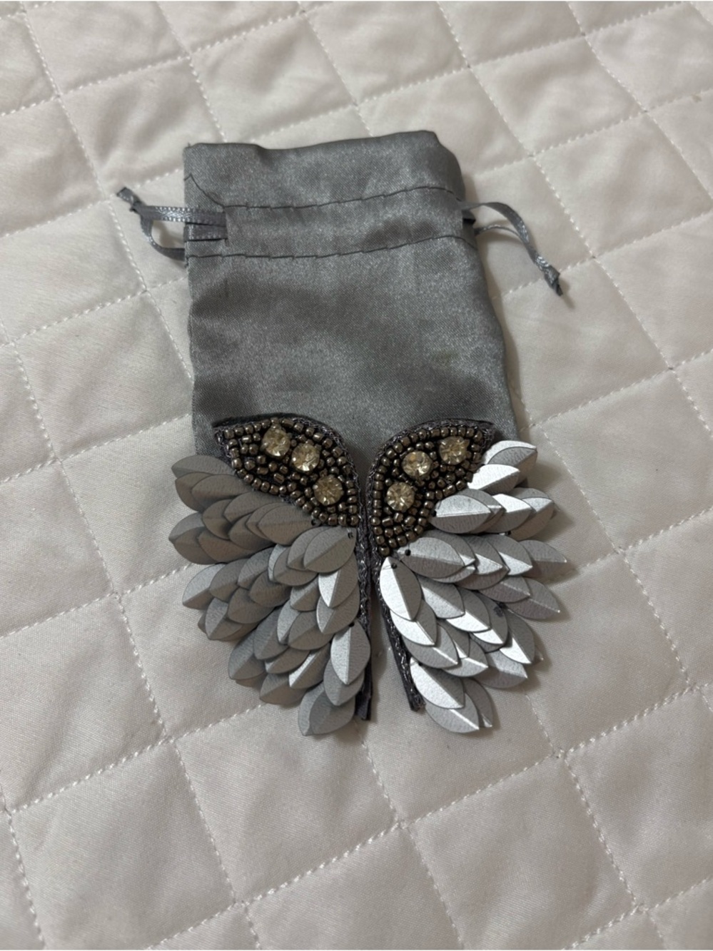 Silver / dark grey wing shaped earrings